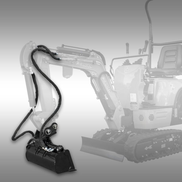 Hydraulische kantelbak voor minigraver Jansen MB-800 gemonteerd op een minigraver