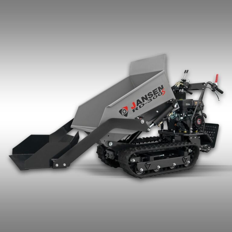 Rupsdumper Jansen RD-300S, benzine, hydraulische bak, zelfladende functie, rupsen in actie